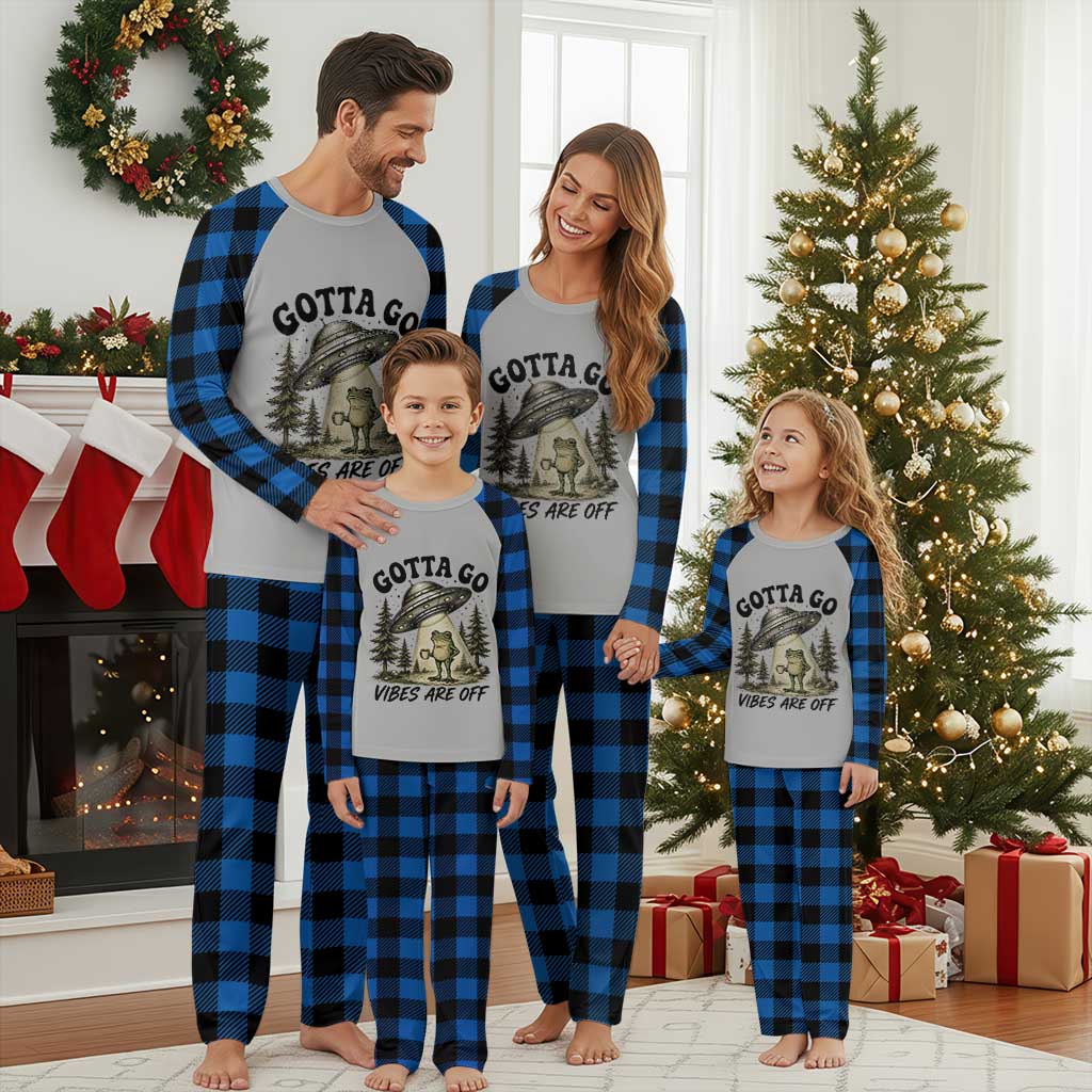 Funny Frog Alien Abduction Plaid Pajama Set Gotta Go Vibes Are Off UFO Forest