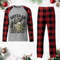 Funny Frog Alien Abduction Plaid Pajama Set Gotta Go Vibes Are Off UFO Forest