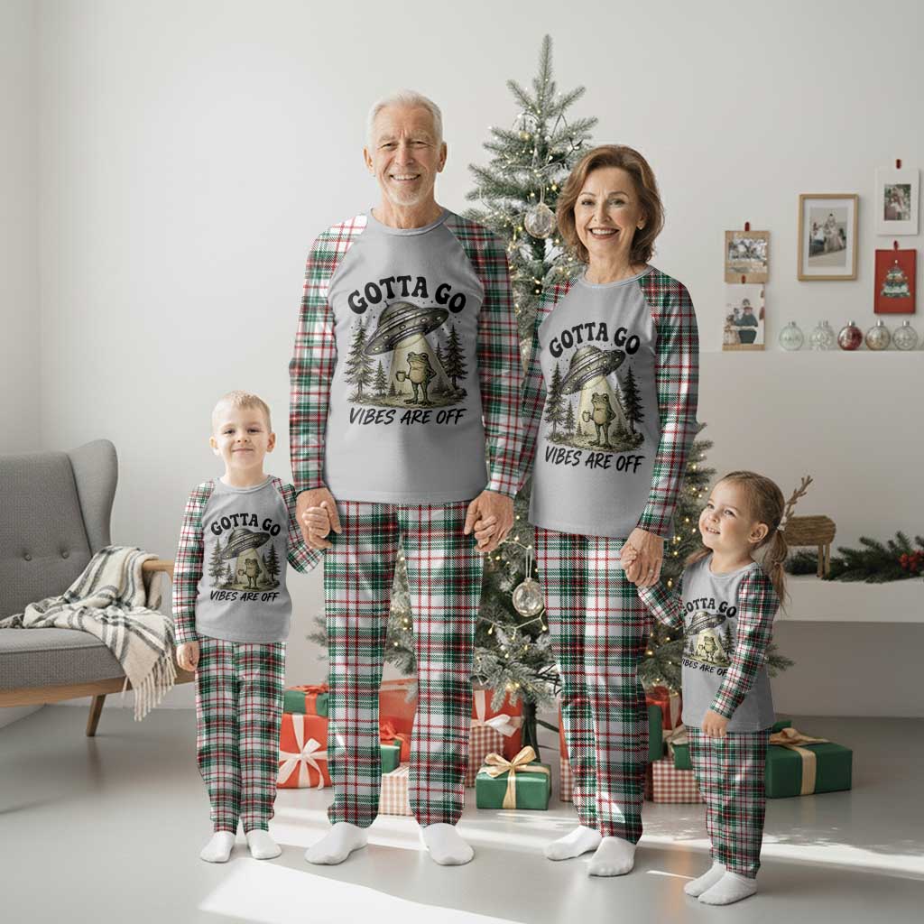 Funny Frog Alien Abduction Plaid Pajama Set Gotta Go Vibes Are Off UFO Forest