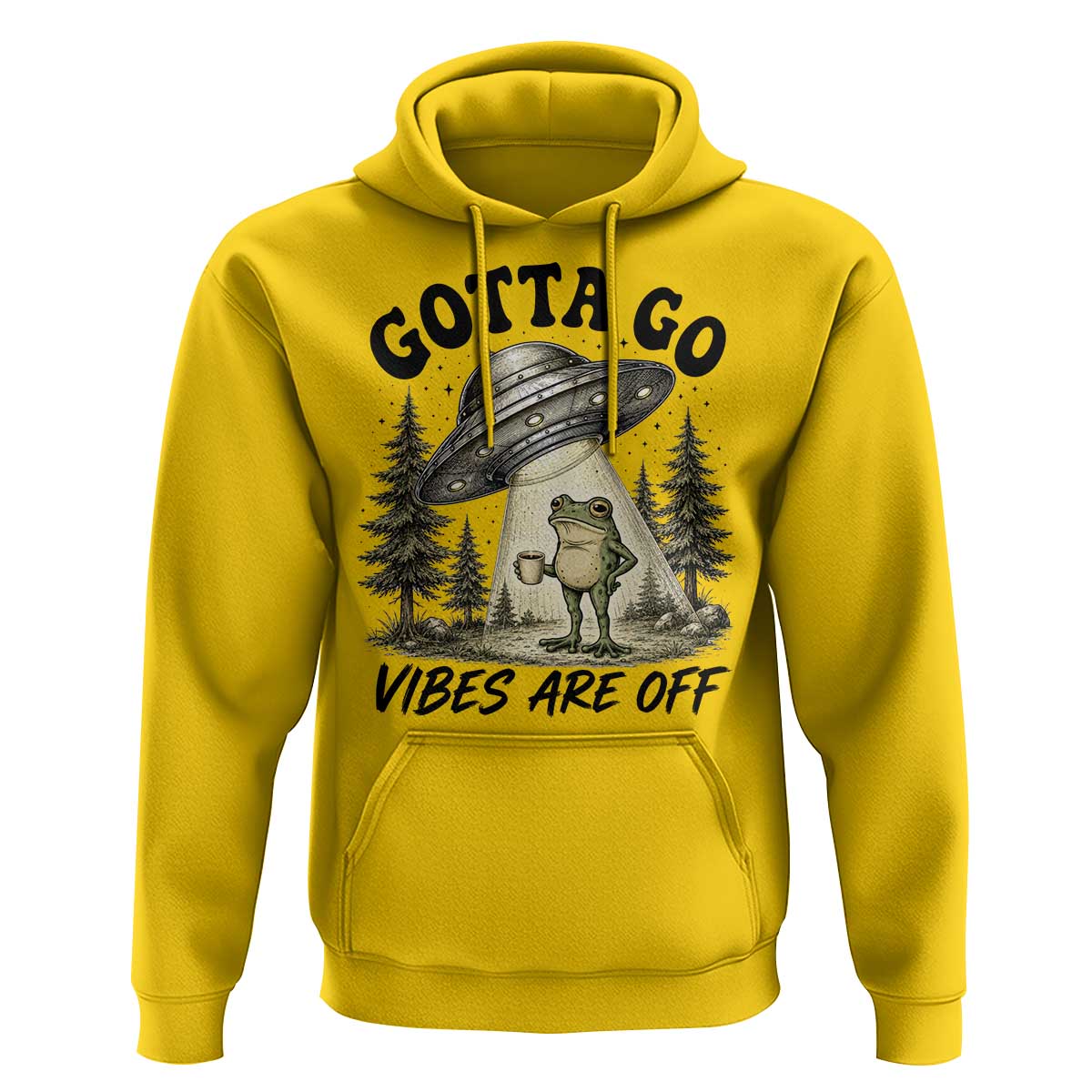 Funny Frog Alien Abduction Hoodie Gotta Go Vibes Are Off UFO Forest