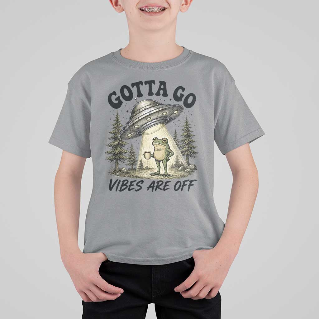 Funny Frog Alien Abduction T Shirt For Kid Gotta Go Vibes Are Off UFO Forest