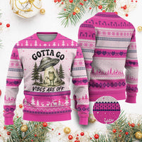 Funny Frog Alien Abduction Ugly Christmas Sweater Gotta Go Vibes Are Off UFO Forest
