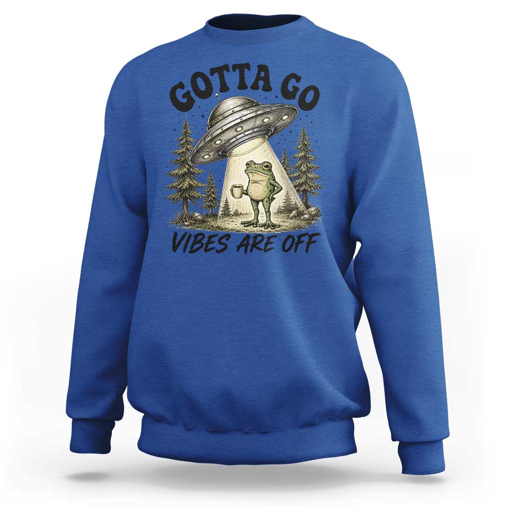 Funny Frog Alien Abduction Sweatshirt Gotta Go Vibes Are Off UFO Forest