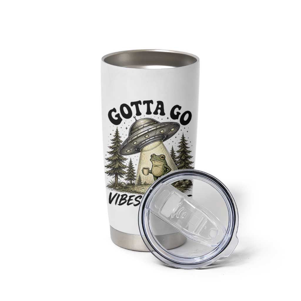 Funny Frog Alien Abduction Tumbler Cup Gotta Go Vibes Are Off UFO Forest