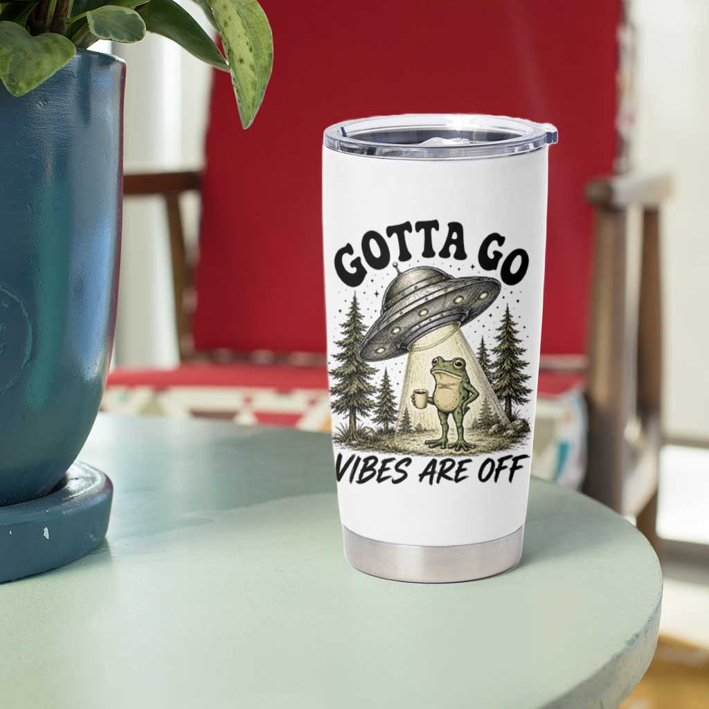 Funny Frog Alien Abduction Tumbler Cup Gotta Go Vibes Are Off UFO Forest