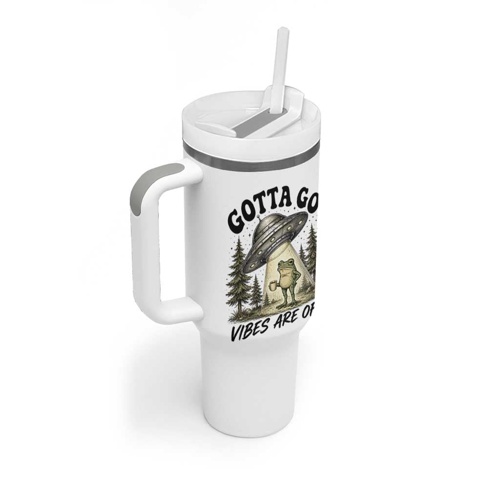 Funny Frog Alien Abduction Tumbler With Handle Gotta Go Vibes Are Off UFO Forest