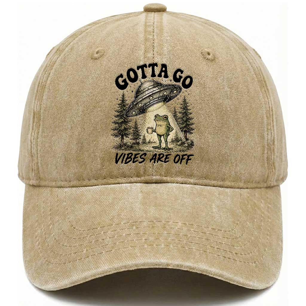 Funny Frog Alien Abduction Washed Cotton Baseball Cap Gotta Go Vibes Are Off UFO Forest