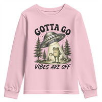 Funny Frog Alien Abduction Youth Sweatshirt Gotta Go Vibes Are Off UFO Forest