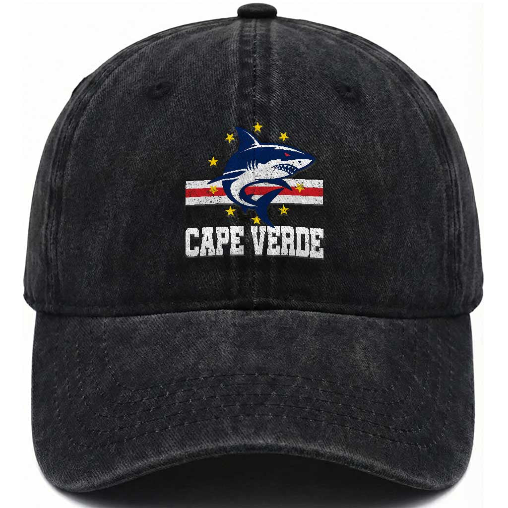 Vintage Cape Verde Shark Cabo Verdean Roots Washed Cotton Baseball Cap