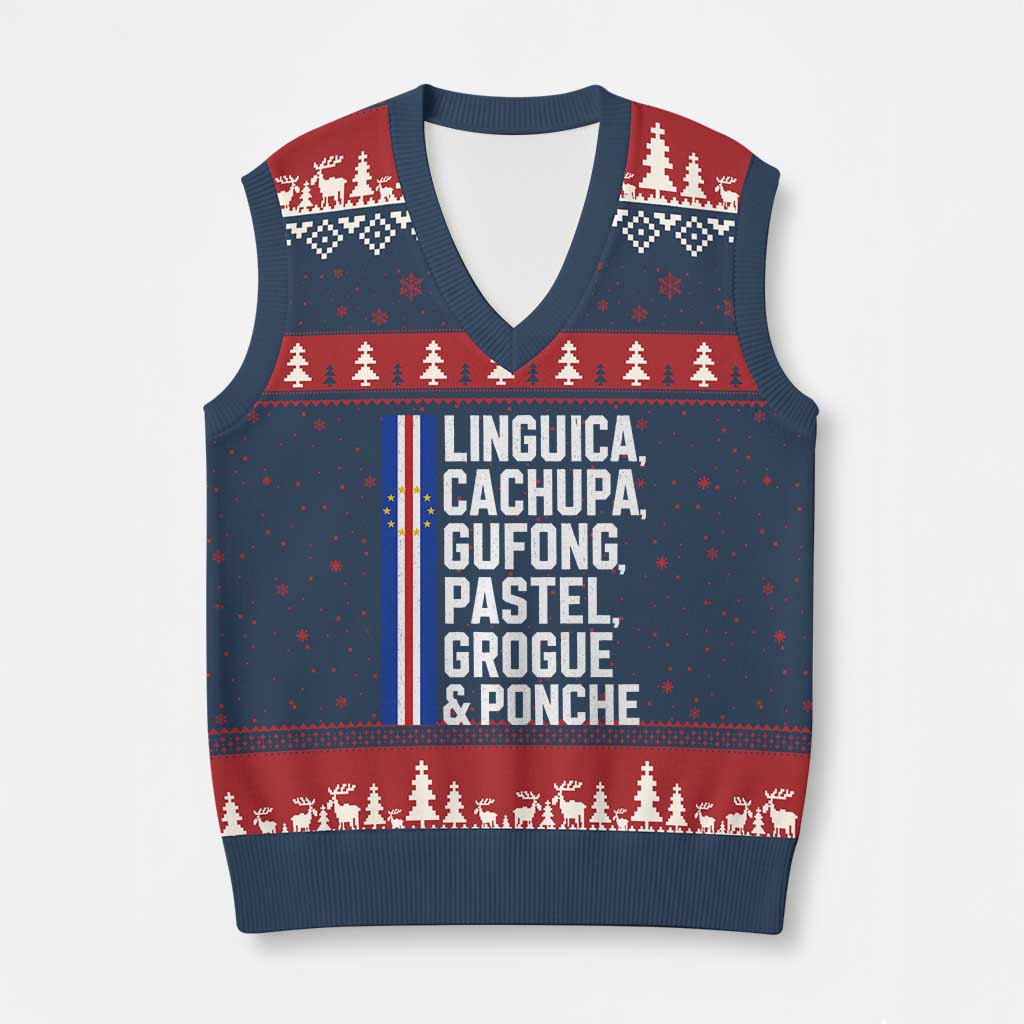 Cape Verde Cuisine V-Neck Knit Sweater Vest Linguica Cachupa Gufong Cabo Verde Heritage
