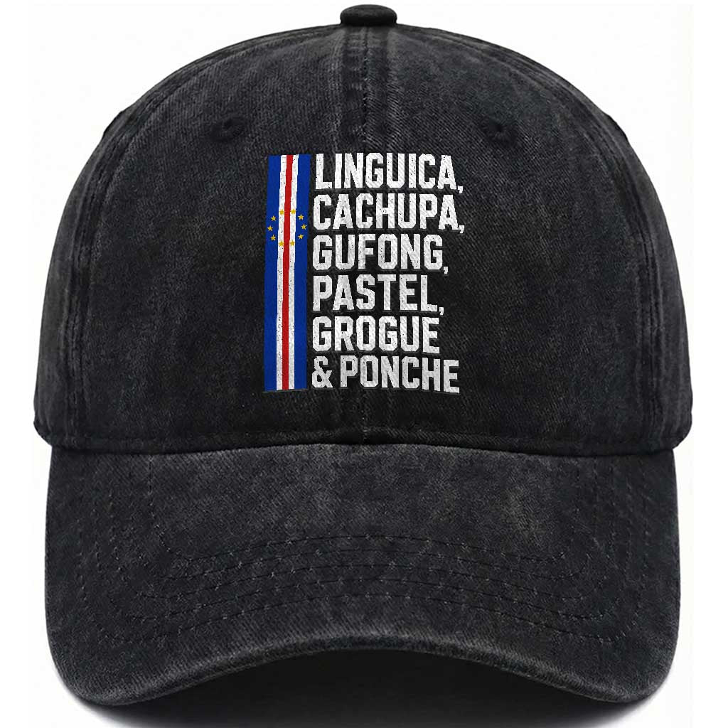 Cape Verde Cuisine Washed Cotton Baseball Cap Linguica Cachupa Gufong Cabo Verde Heritage
