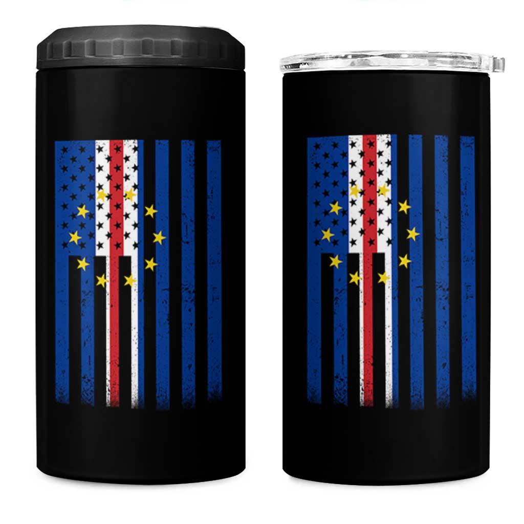 Half Cape Verdean Half American 4 in 1 Can Cooler Tumbler Cabo Verdean Roots Vintage Cape Verde Flag