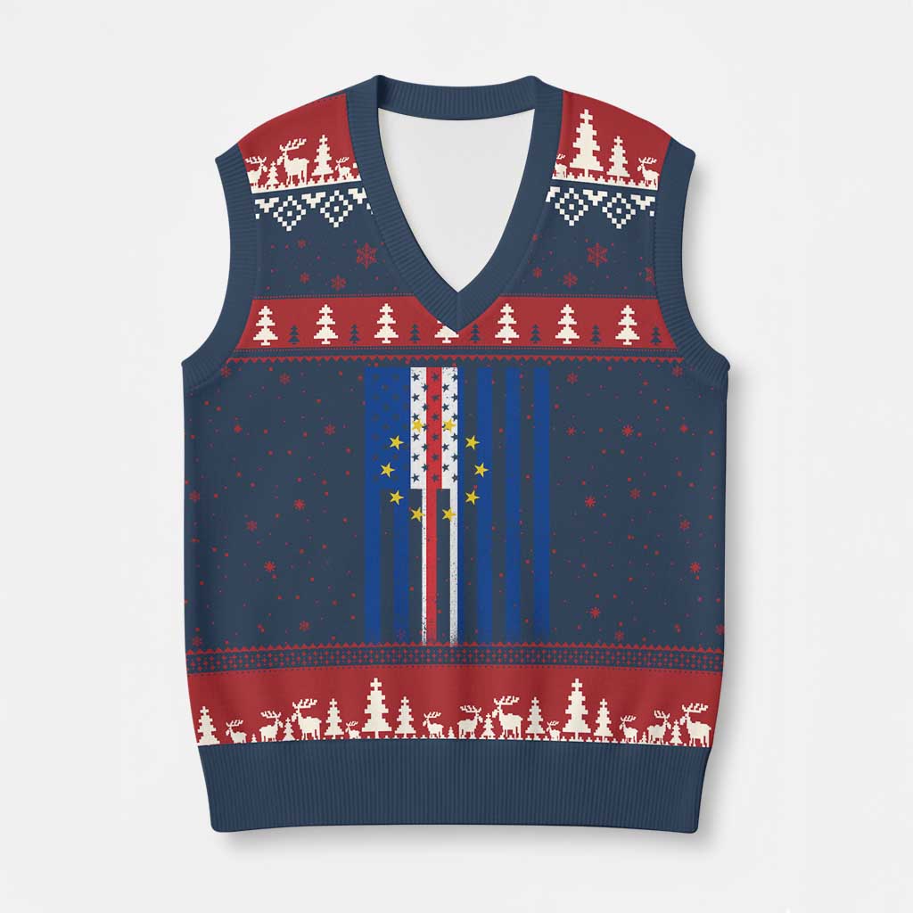 Half Cape Verdean Half American V-Neck Knit Sweater Vest Cabo Verdean Roots Vintage Cape Verde Flag