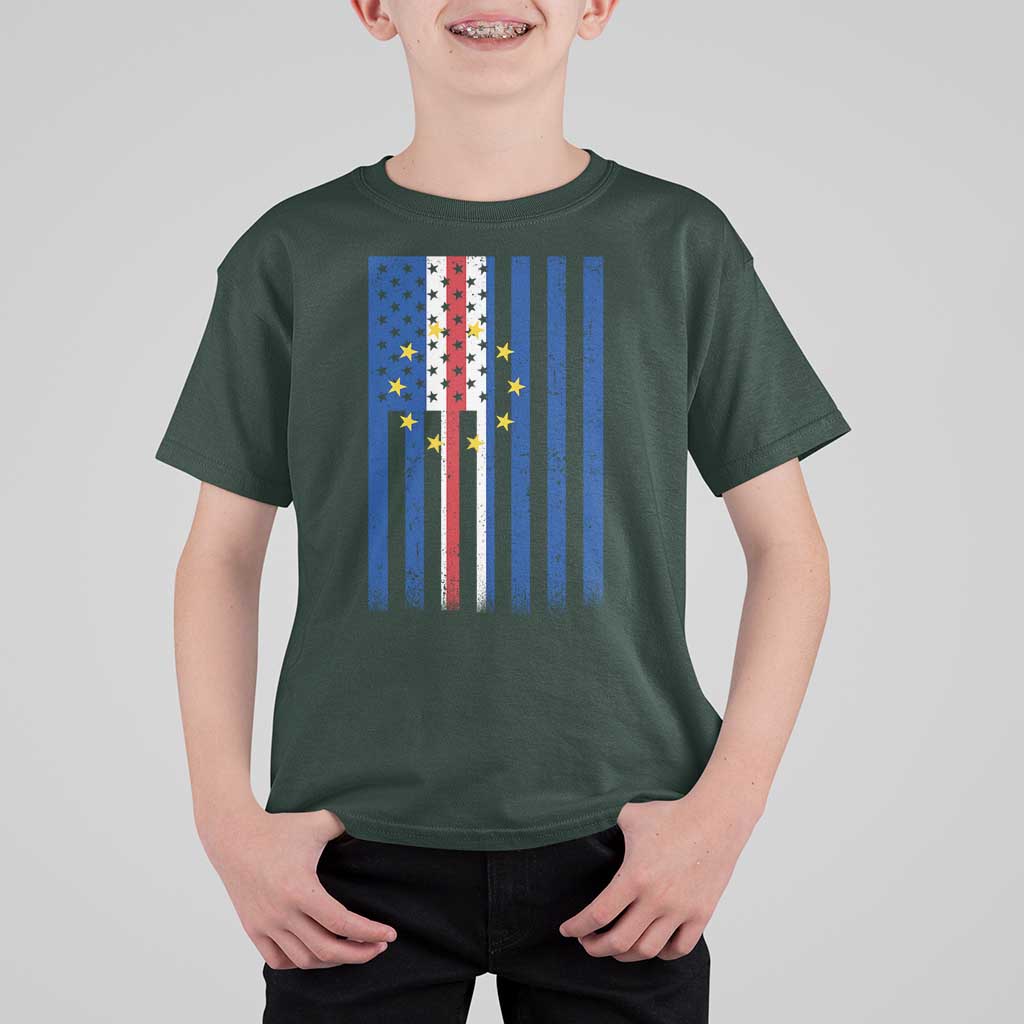 Half Cape Verdean Half American T Shirt For Kid Cabo Verdean Roots Vintage Cape Verde Flag