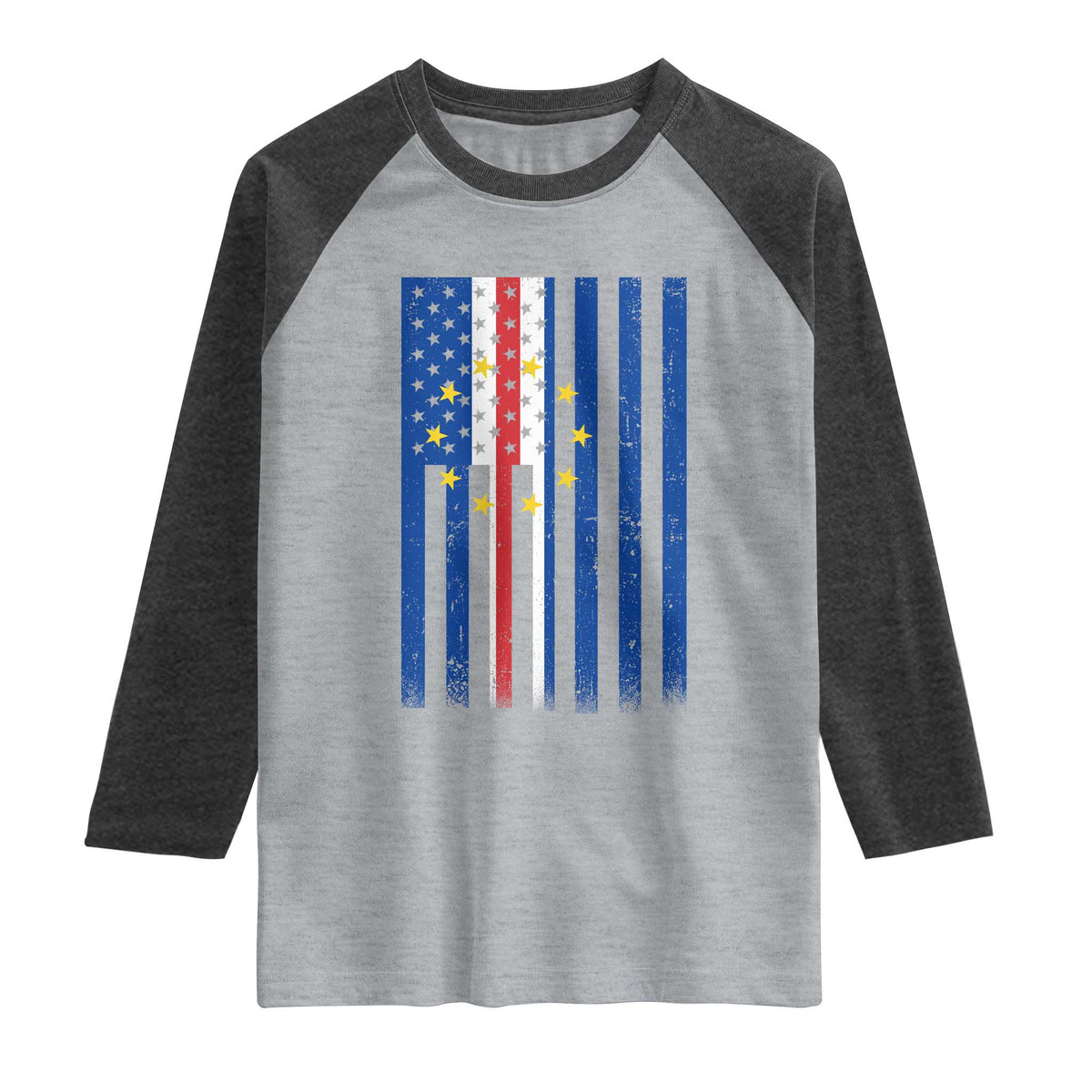 Half Cape Verdean Half American Raglan Shirt Cabo Verdean Roots Vintage Cape Verde Flag