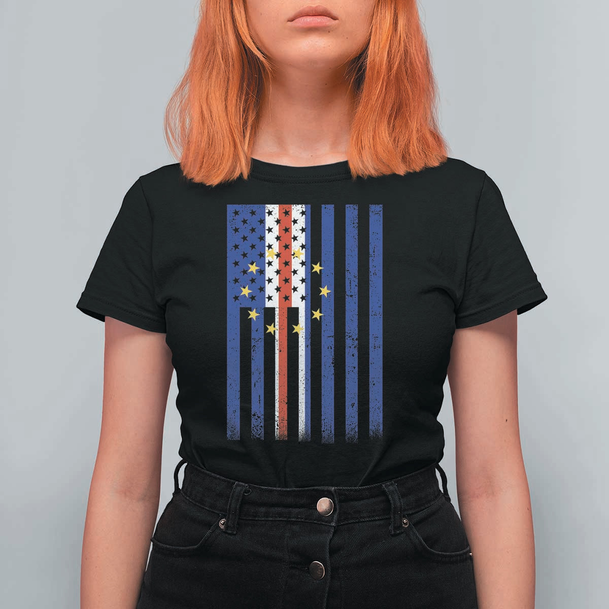 Half Cape Verdean Half American T Shirt For Women Cabo Verdean Roots Vintage Cape Verde Flag