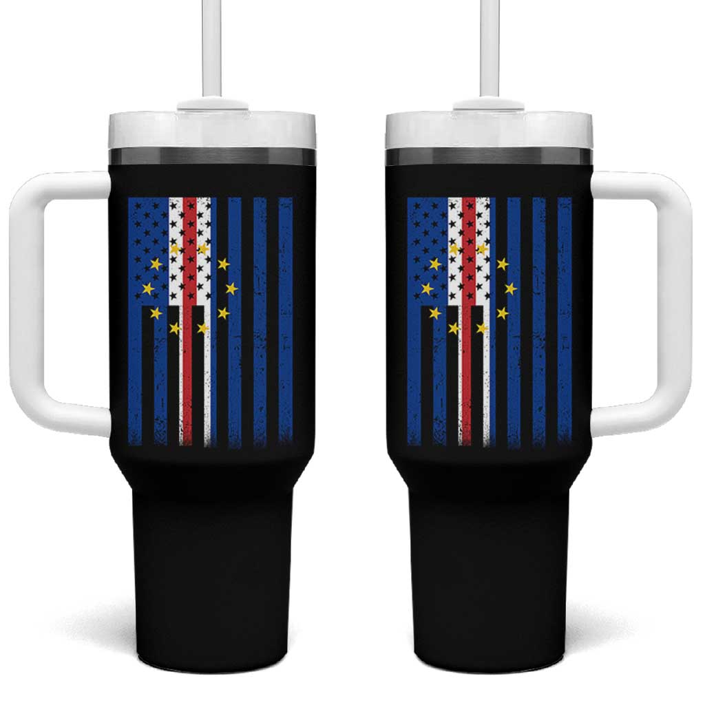Half Cape Verdean Half American Tumbler With Handle Cabo Verdean Roots Vintage Cape Verde Flag