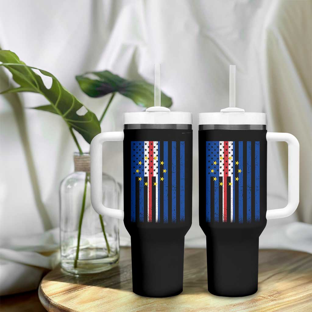 Half Cape Verdean Half American Tumbler With Handle Cabo Verdean Roots Vintage Cape Verde Flag