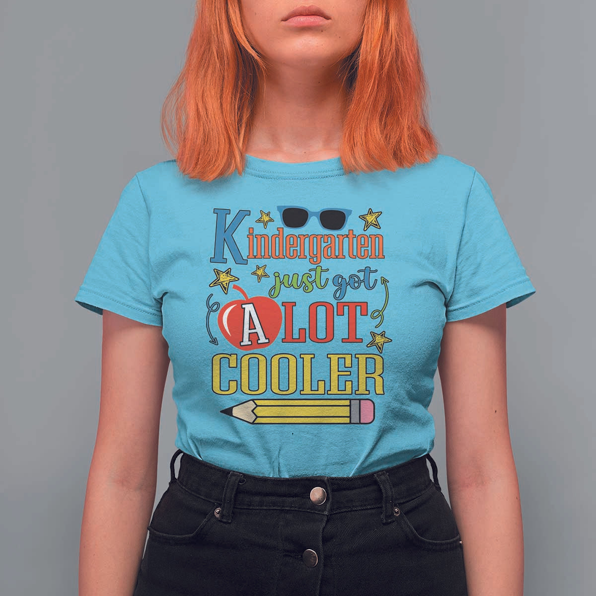 Funny Kindergarten Just Got A Lot Cooler T Shirt For Women First Day Of School Sunglass Red Apple - Wonder Print Shop