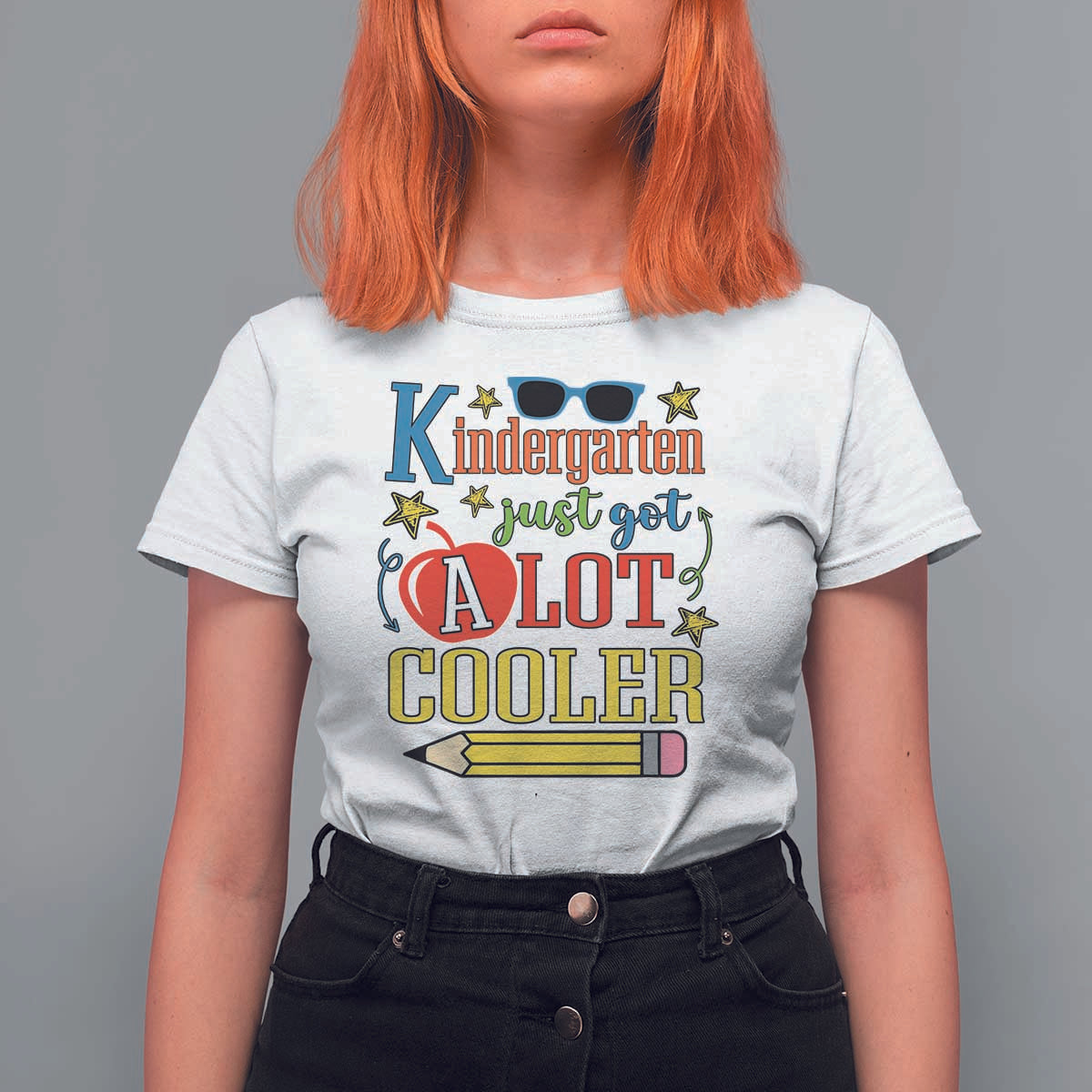 Funny Kindergarten Just Got A Lot Cooler T Shirt For Women First Day Of School Sunglass Red Apple - Wonder Print Shop