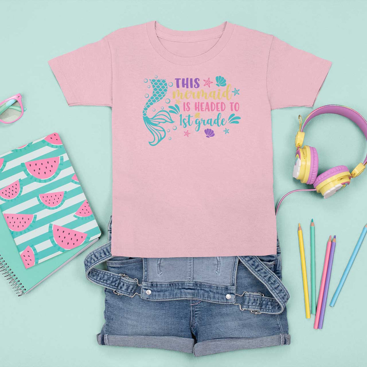 Funny Back To School T Shirt For Kid This Mermaid Is Headed To 1st Grade Bubbles Starfish Seashell - Wonder Print Shop