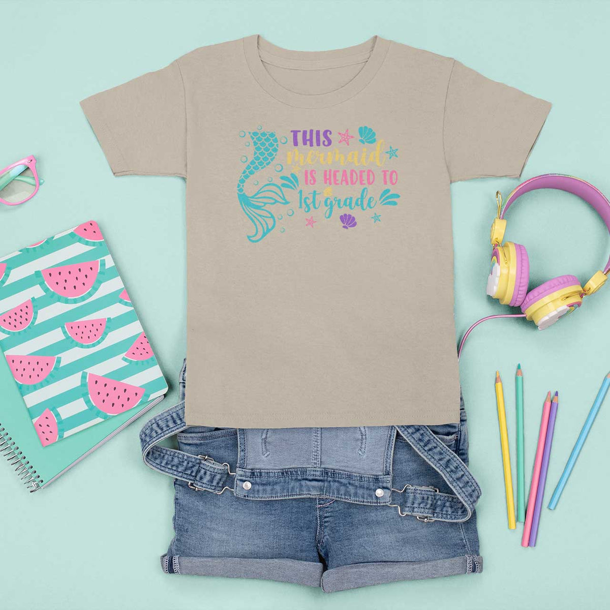 Funny Back To School T Shirt For Kid This Mermaid Is Headed To 1st Grade Bubbles Starfish Seashell - Wonder Print Shop