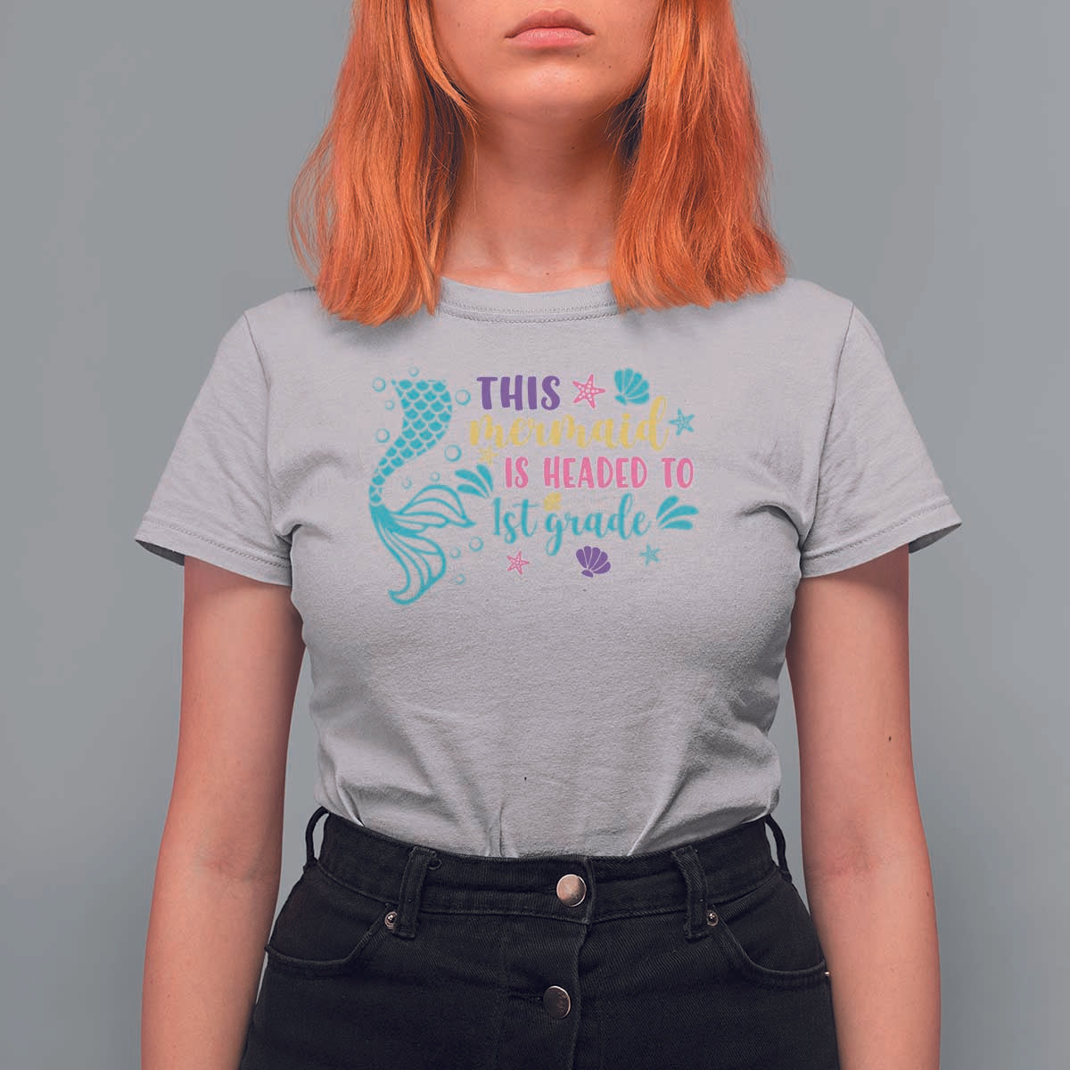 Funny Back To School T Shirt For Women This Mermaid Is Headed To 1st Grade Bubbles Starfish Seashell - Wonder Print Shop