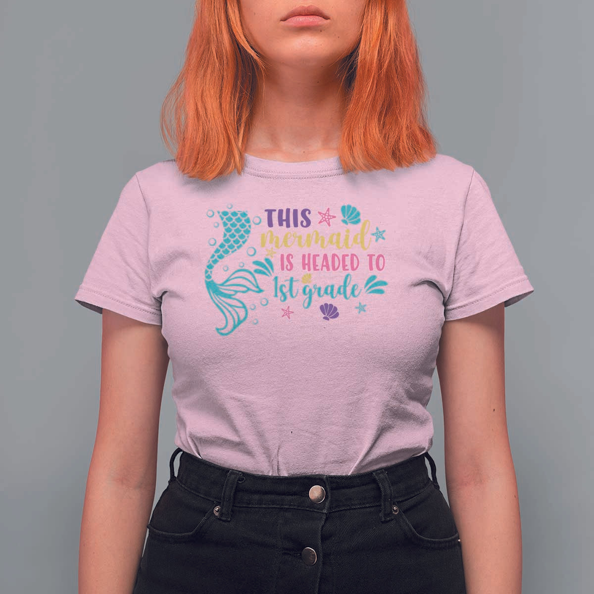 Funny Back To School T Shirt For Women This Mermaid Is Headed To 1st Grade Bubbles Starfish Seashell - Wonder Print Shop