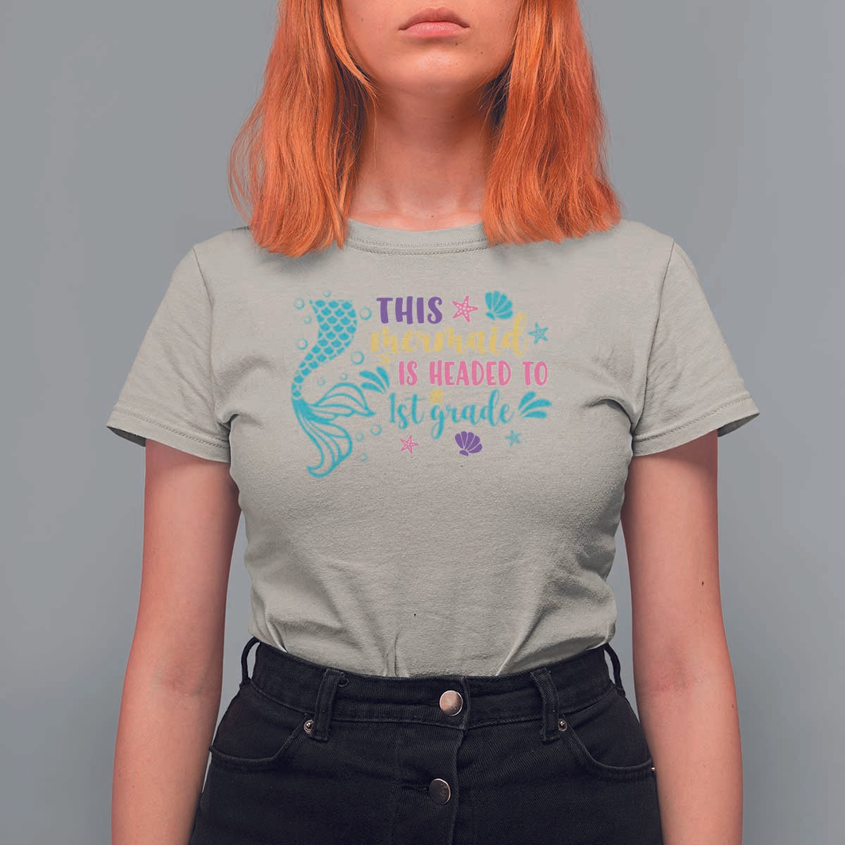 Funny Back To School T Shirt For Women This Mermaid Is Headed To 1st Grade Bubbles Starfish Seashell - Wonder Print Shop