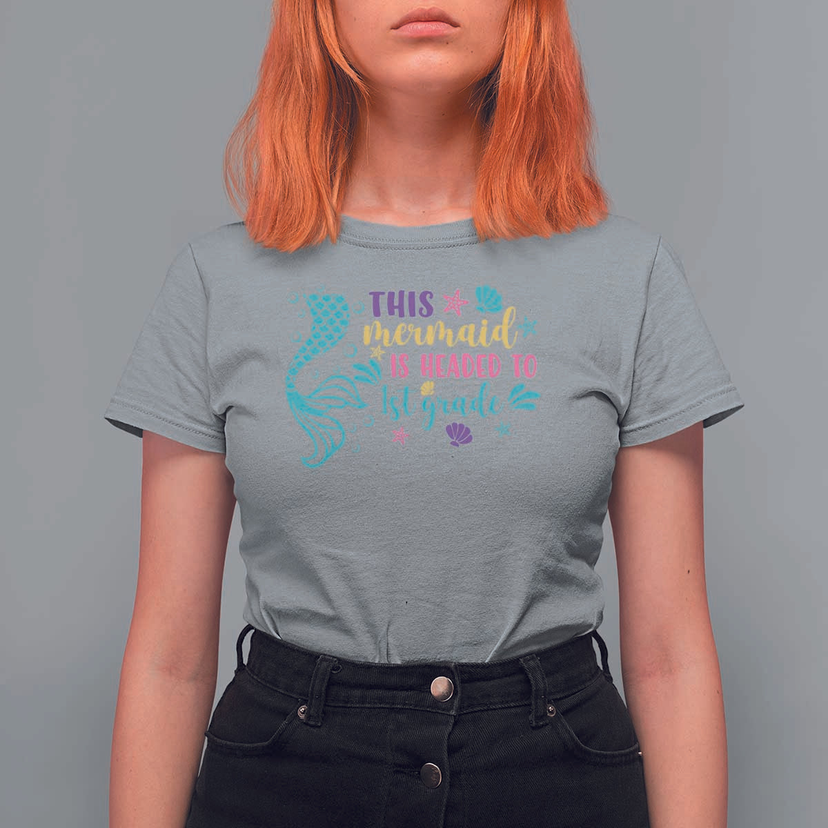 Funny Back To School T Shirt For Women This Mermaid Is Headed To 1st Grade Bubbles Starfish Seashell - Wonder Print Shop