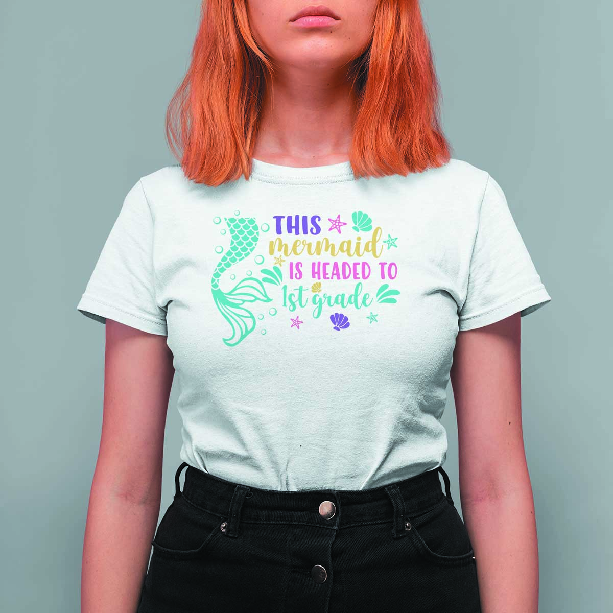 Funny Back To School T Shirt For Women This Mermaid Is Headed To 1st Grade Bubbles Starfish Seashell - Wonder Print Shop