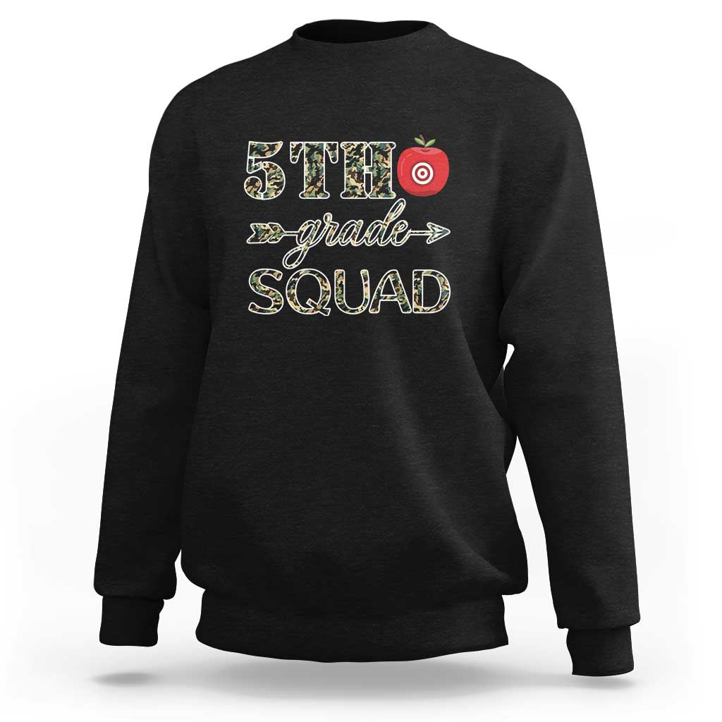 Funny Back To School Hunting Sweatshirt 5TH Grade Squad Camo Flag Apple Arrow - Wonder Print Shop