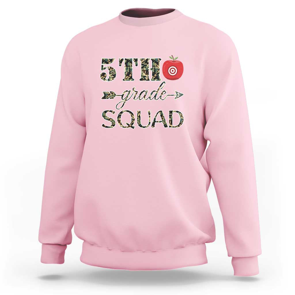 Funny Back To School Hunting Sweatshirt 5TH Grade Squad Camo Flag Apple Arrow - Wonder Print Shop