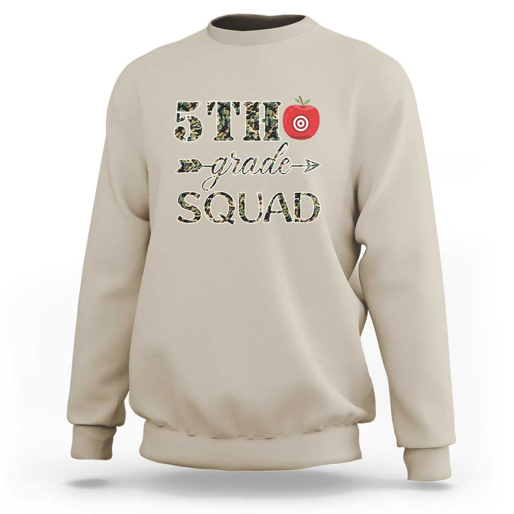 Funny Back To School Hunting Sweatshirt 5TH Grade Squad Camo Flag Apple Arrow - Wonder Print Shop