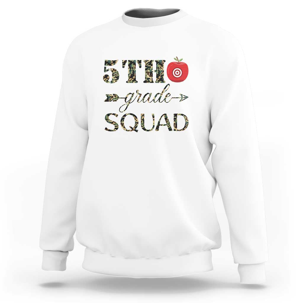 Funny Back To School Hunting Sweatshirt 5TH Grade Squad Camo Flag Apple Arrow - Wonder Print Shop