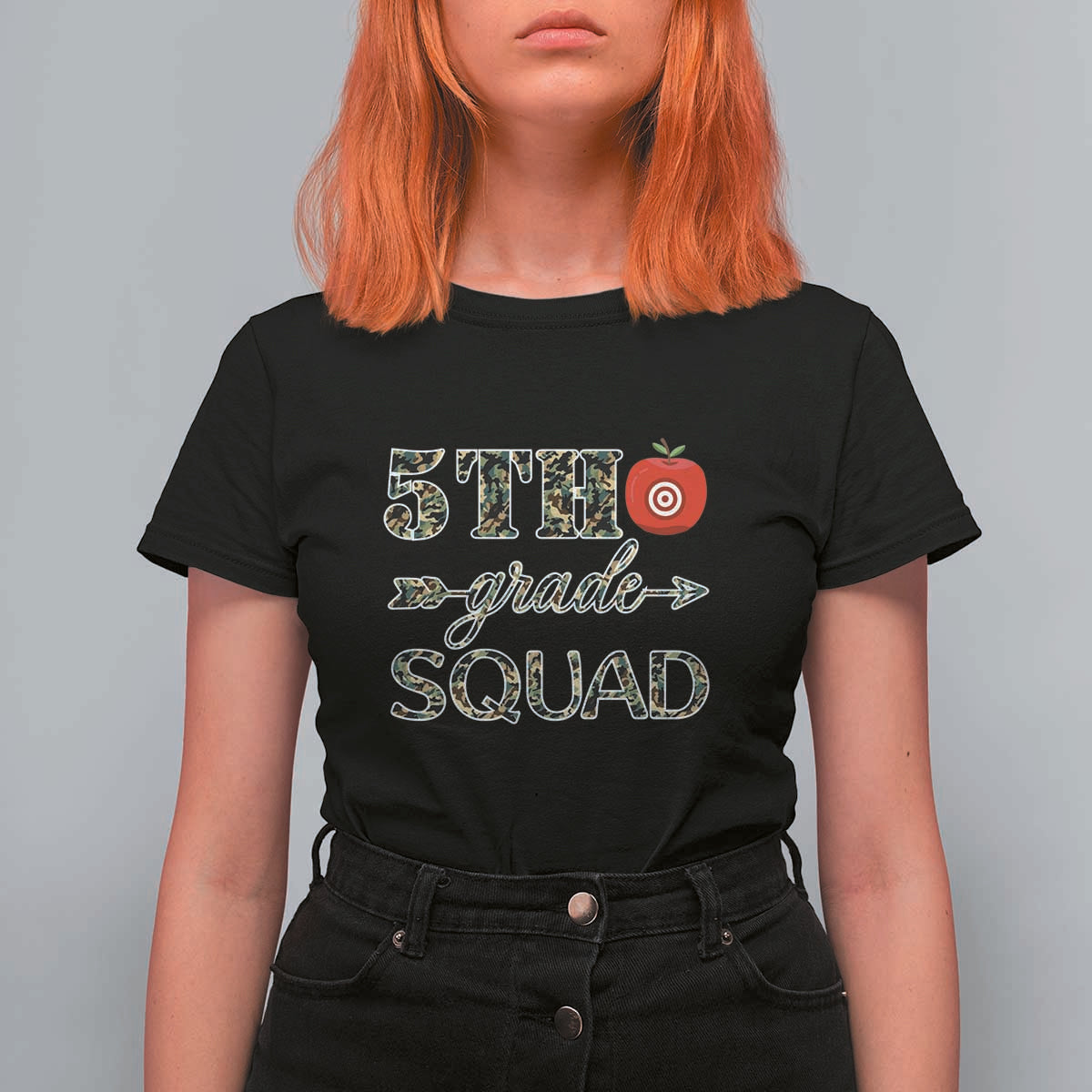 Funny Back To School Hunting T Shirt For Women 5TH Grade Squad Camo Flag Apple Arrow - Wonder Print Shop