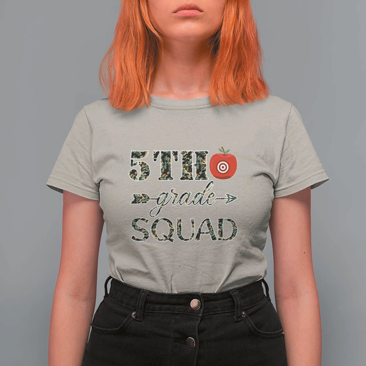 Funny Back To School Hunting T Shirt For Women 5TH Grade Squad Camo Flag Apple Arrow - Wonder Print Shop