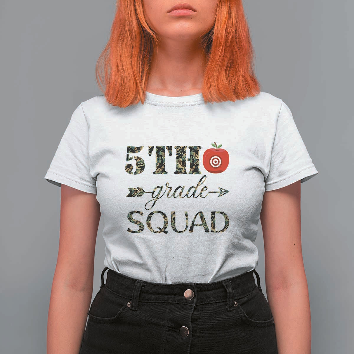 Funny Back To School Hunting T Shirt For Women 5TH Grade Squad Camo Flag Apple Arrow - Wonder Print Shop