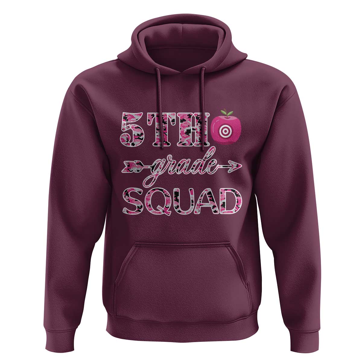 Funny Back To School Hunting Hoodie 5TH Grade Squad Pink Camo Flag Apple Arrow - Wonder Print Shop