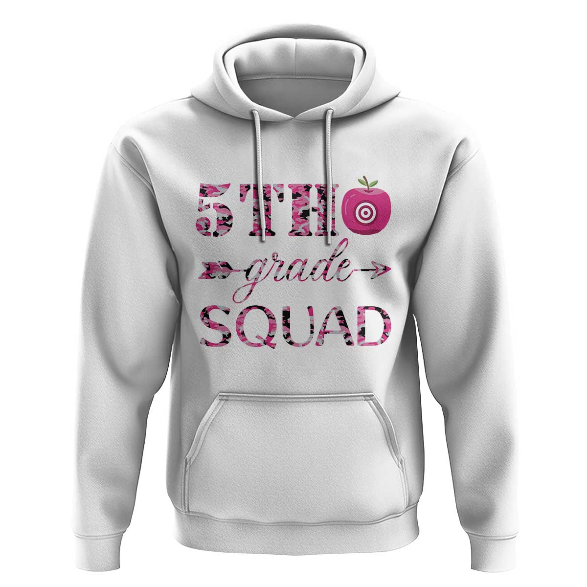 Funny Back To School Hunting Hoodie 5TH Grade Squad Pink Camo Flag Apple Arrow - Wonder Print Shop
