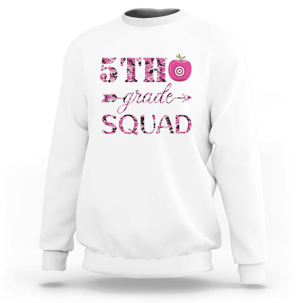 Funny Back To School Hunting Sweatshirt 5TH Grade Squad Pink Camo Flag Apple Arrow - Wonder Print Shop