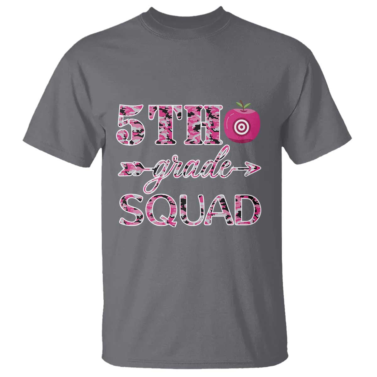 Funny Back To School Hunting T Shirt 5TH Grade Squad Pink Camo Flag Apple Arrow - Wonder Print Shop