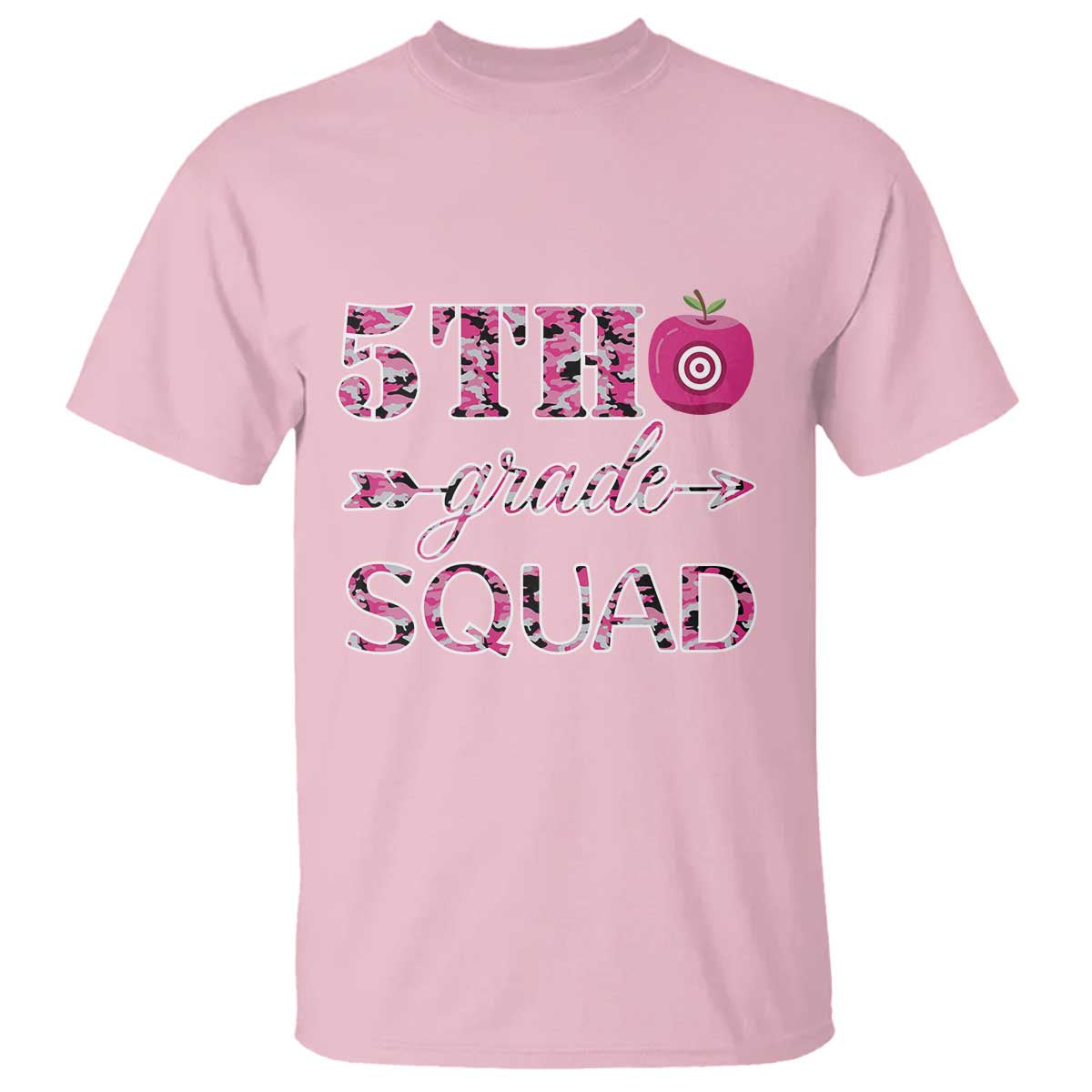Funny Back To School Hunting T Shirt 5TH Grade Squad Pink Camo Flag Apple Arrow - Wonder Print Shop