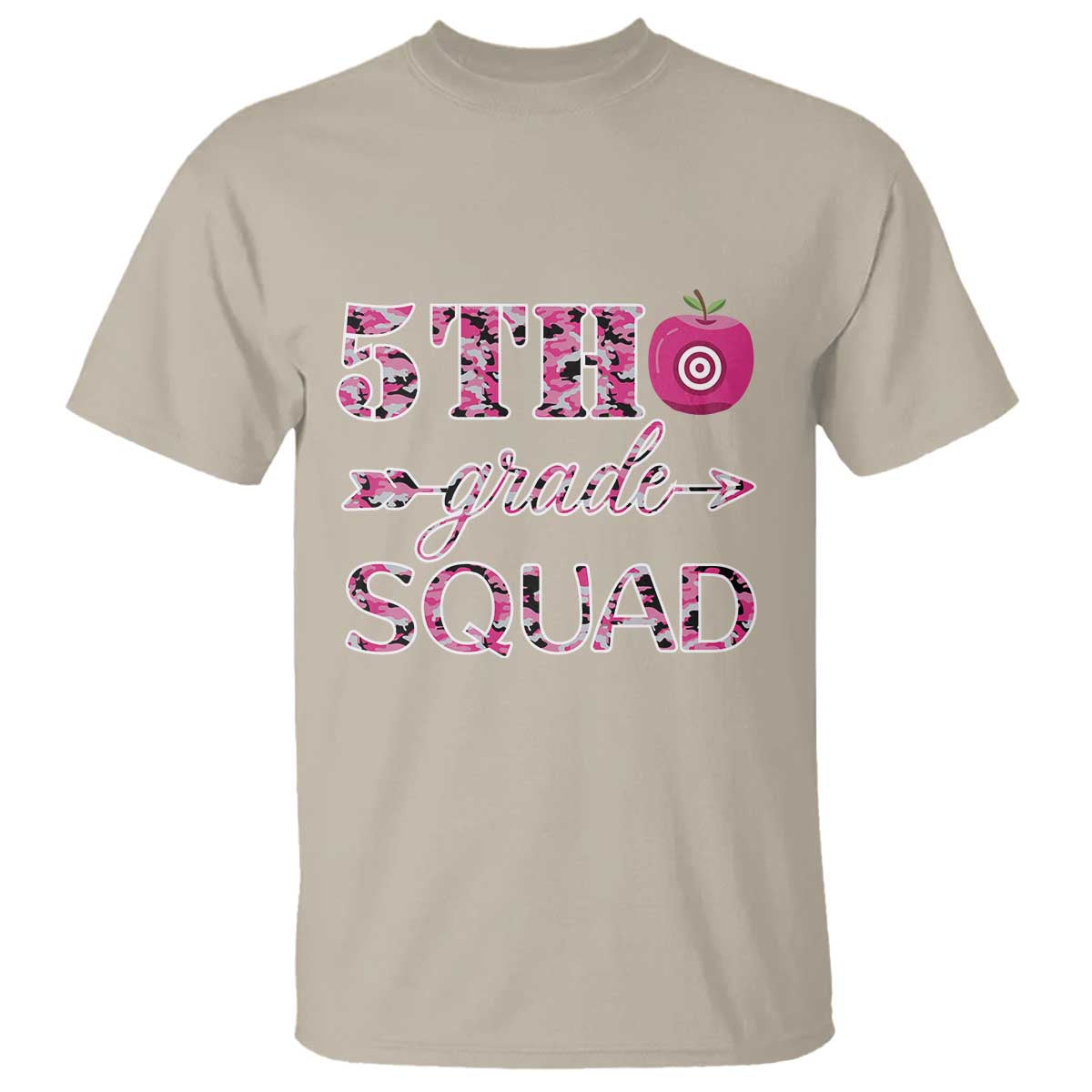 Funny Back To School Hunting T Shirt 5TH Grade Squad Pink Camo Flag Apple Arrow - Wonder Print Shop