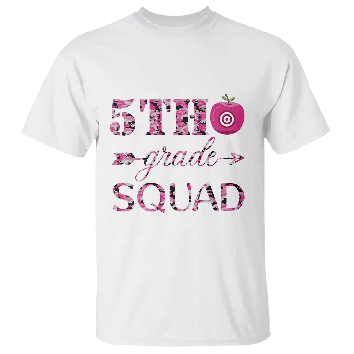 Funny Back To School Hunting T Shirt 5TH Grade Squad Pink Camo Flag Apple Arrow - Wonder Print Shop