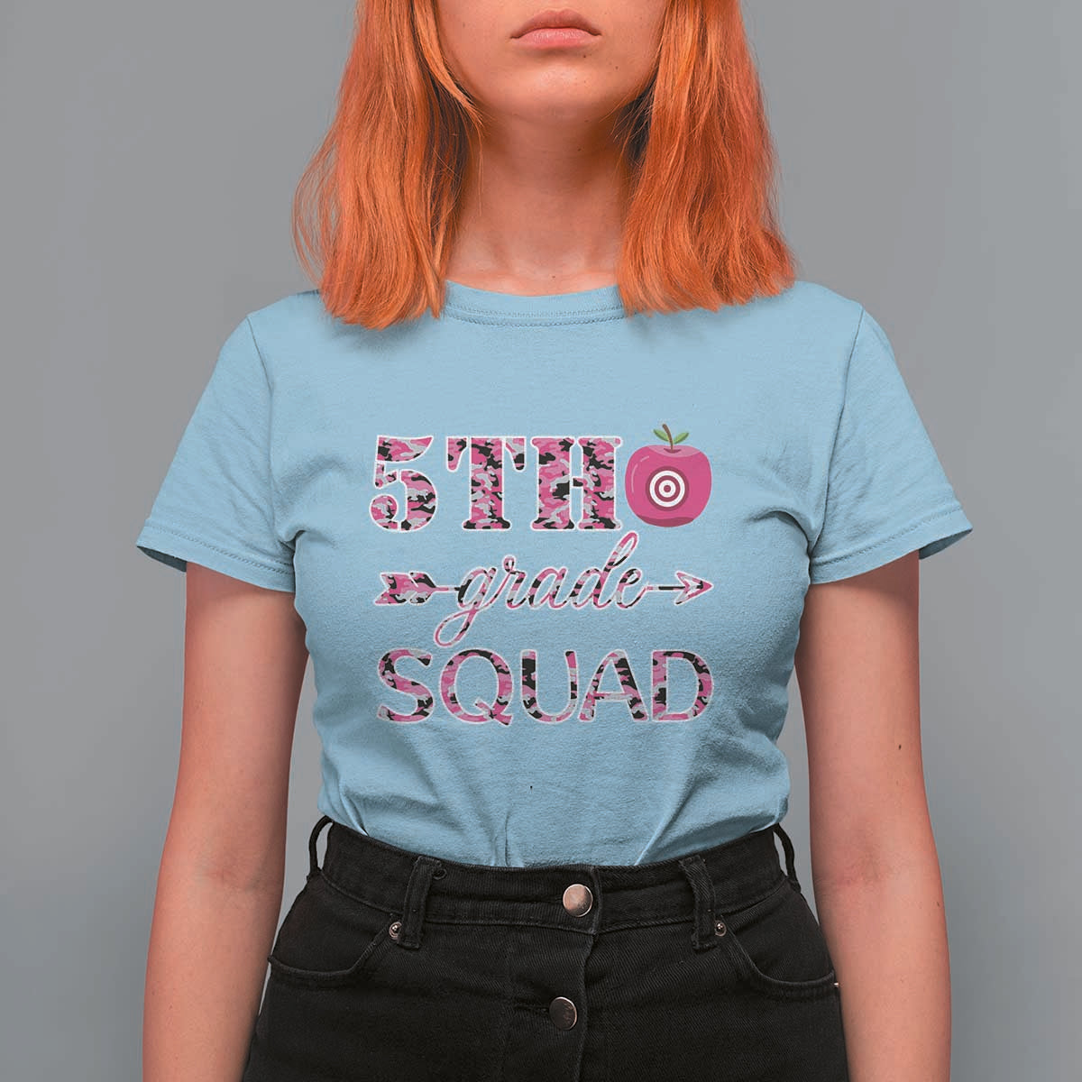 Funny Back To School Hunting T Shirt For Women 5TH Grade Squad Pink Camo Flag Apple Arrow - Wonder Print Shop