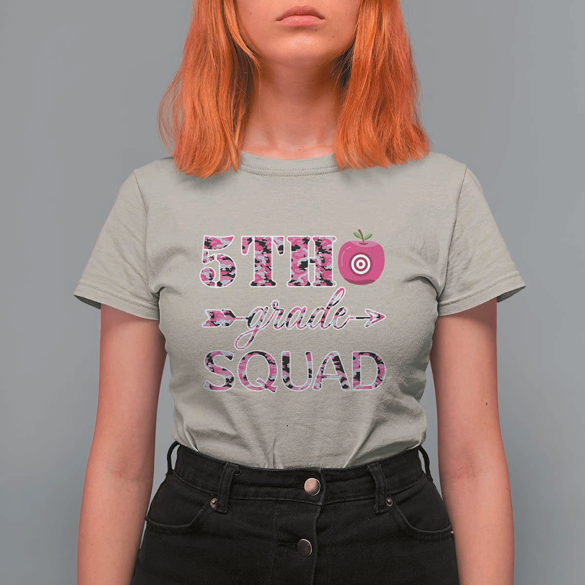 Funny Back To School Hunting T Shirt For Women 5TH Grade Squad Pink Camo Flag Apple Arrow - Wonder Print Shop