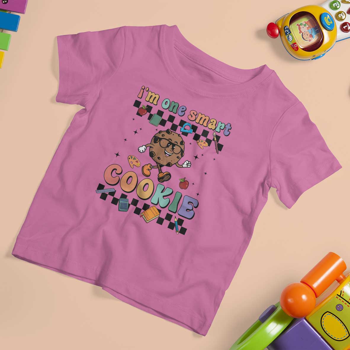 Funny Student T Shirt For Kid I'm One Smart Cookie Apple Book Ruler Pencil - Wonder Print Shop