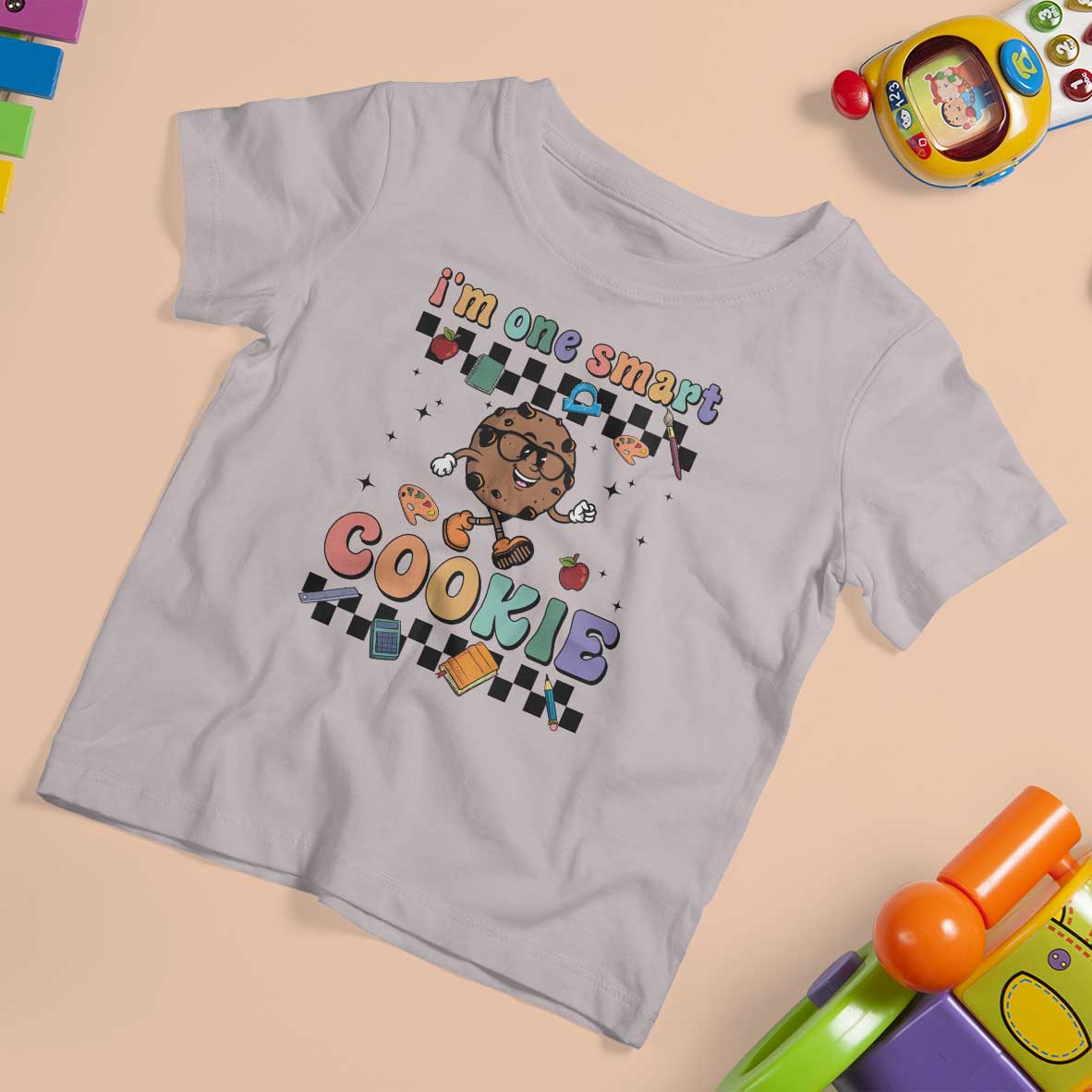 Funny Student T Shirt For Kid I'm One Smart Cookie Apple Book Ruler Pencil - Wonder Print Shop