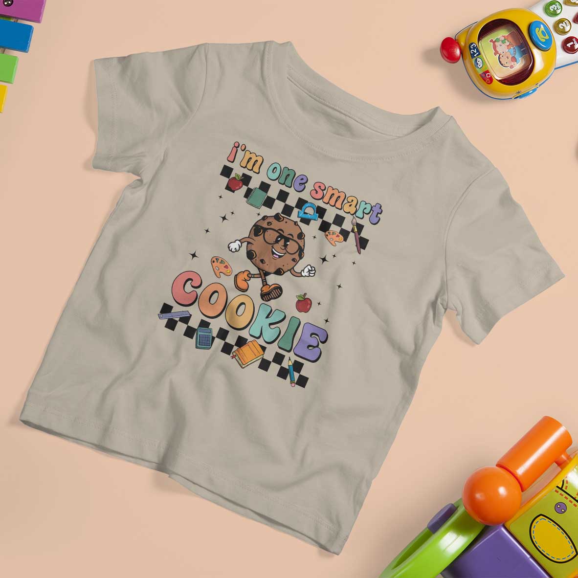 Funny Student T Shirt For Kid I'm One Smart Cookie Apple Book Ruler Pencil - Wonder Print Shop